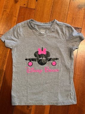 Faded Glory Gray Tee with Pink Minnie Airplane Graphic